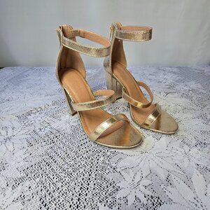 NWOT Charlotte Russe Metallic Gold Strappy Heels, Size 8